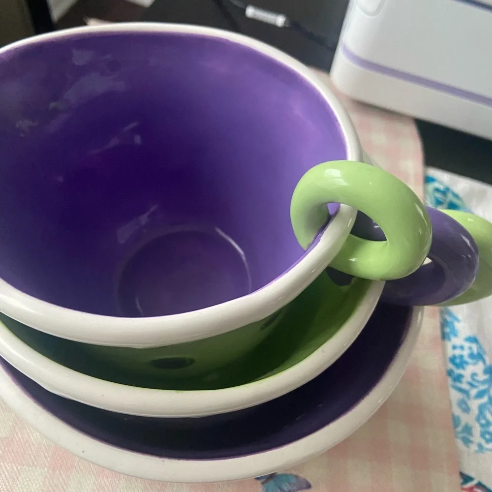 Polka Dot Ceramic measuring Bowl Set - Purple and Green